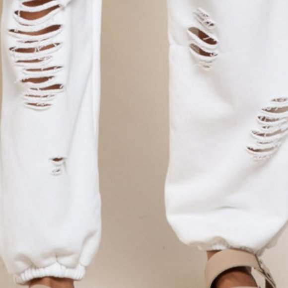 French Terry Joggers Distressed White - Picture 3 of 7
